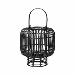 Broste Copenhagen Goran Lantaarn Bamboe/glas Zwart- Ø37XH42CM