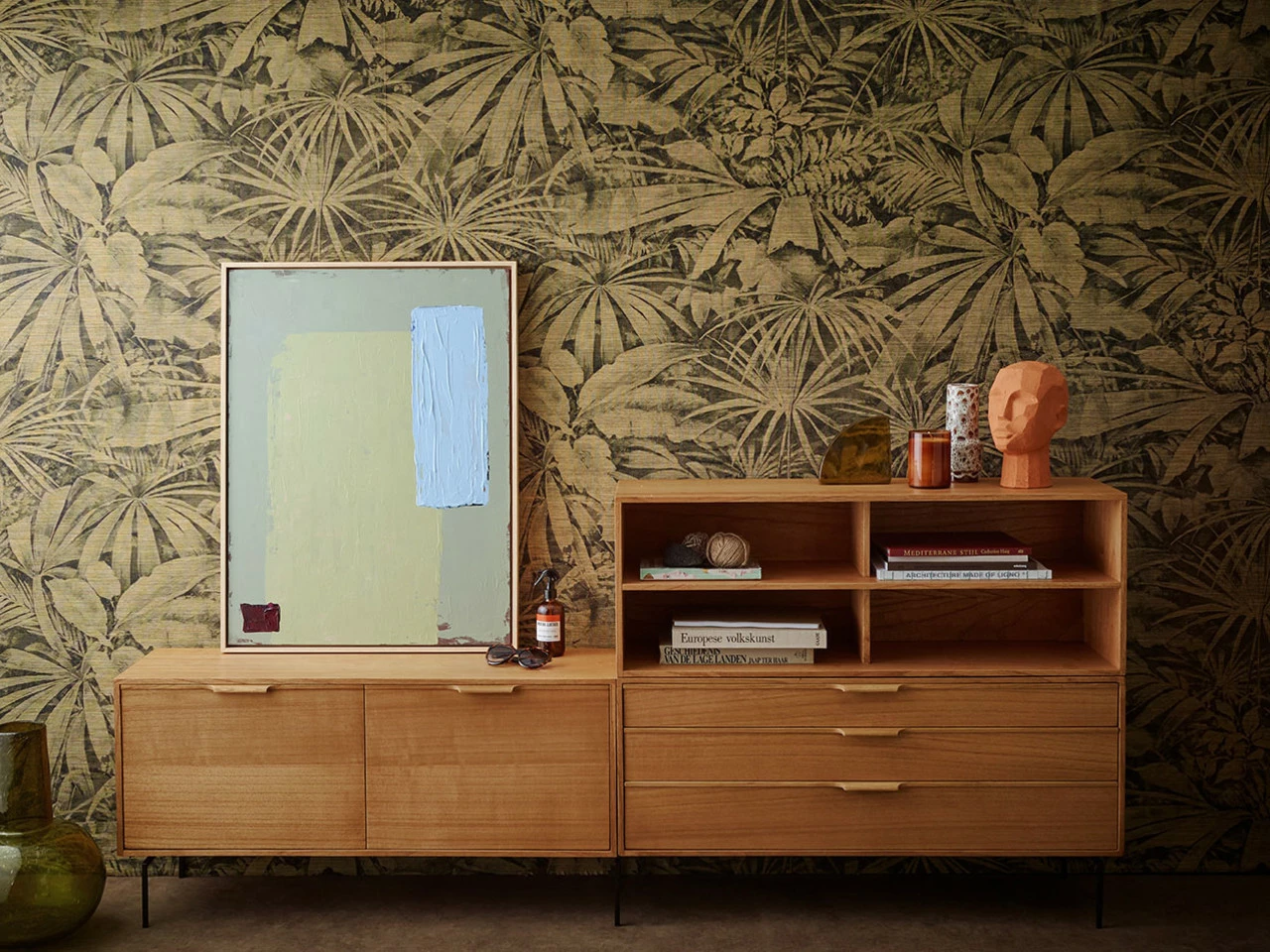 HKliving Abstract Painting - Pistachio/blue 60x80cm 6 HKliving Abstract Painting - Pistachio/blue 60x80cm - Afbeelding 4