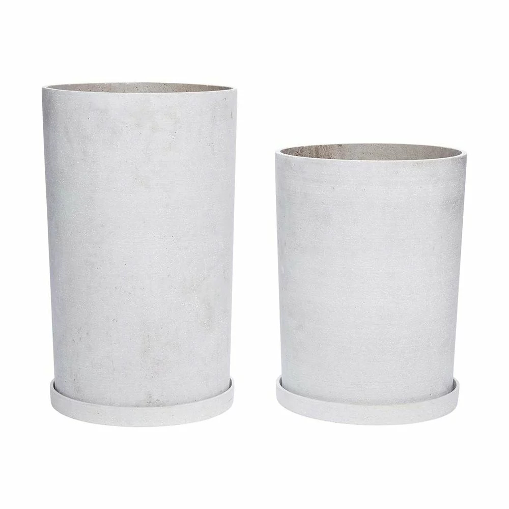 Hubsch Bloempot Set Met Schotel Grijs Polystone 3 Hubsch Bloempot Set Met Schotel Grijs Polystone