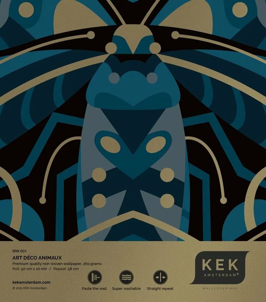 KEK Amsterdam Art Deco Goud Behang Animaux Beetle - Blauw 6 KEK Amsterdam Art Deco Goud Behang Animaux Beetle - Blauw - Afbeelding 4