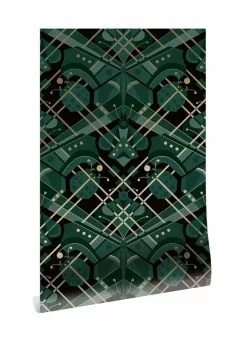 KEK Amsterdam Art Deco Goud Behang Animaux Butterfly - Groen