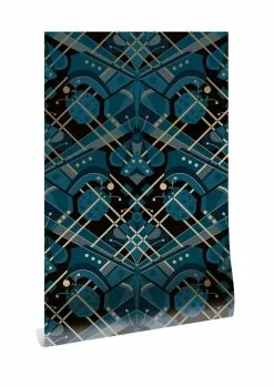 KEK Amsterdam Art Deco Goud Behang Animaux Butterfly - Blauw