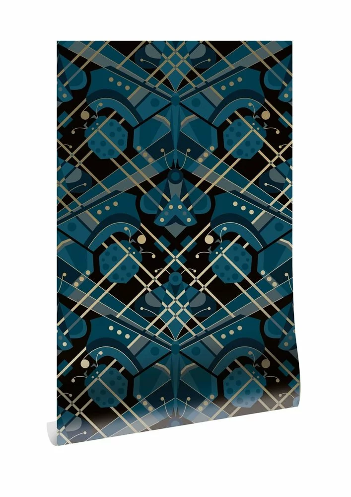 KEK Amsterdam Art Deco Goud Behang Animaux Butterfly - Blauw 3 KEK Amsterdam Art Deco Goud Behang Animaux Butterfly - Blauw