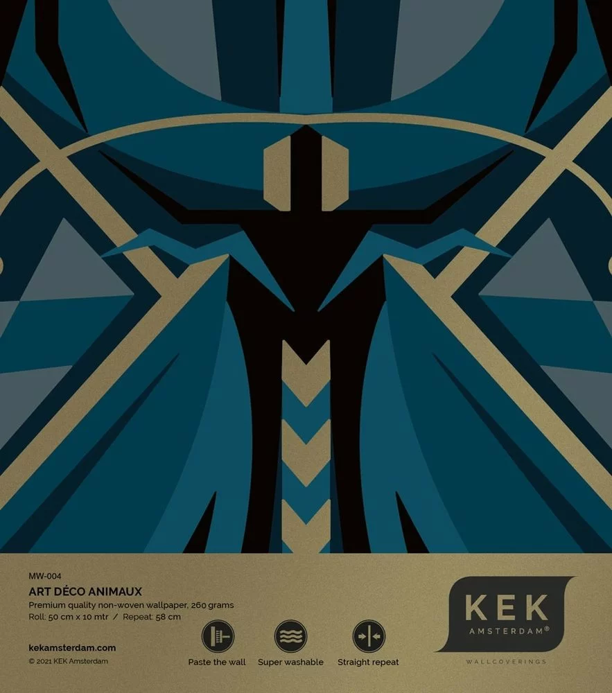 KEK Amsterdam Art Deco Goud Behang Animaux Grasshopper - Blauw 6 KEK Amsterdam Art Deco Goud Behang Animaux Grasshopper - Blauw - Afbeelding 4