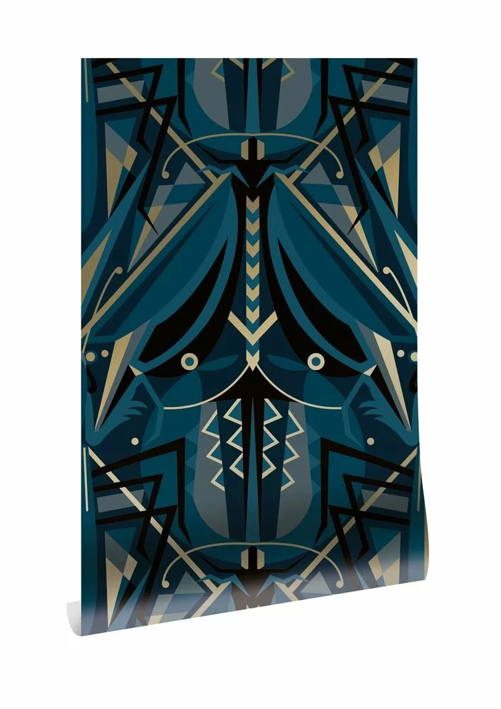 KEK Amsterdam Art Deco Goud Behang Animaux Grasshopper - Blauw 3 KEK Amsterdam Art Deco Goud Behang Animaux Grasshopper - Blauw